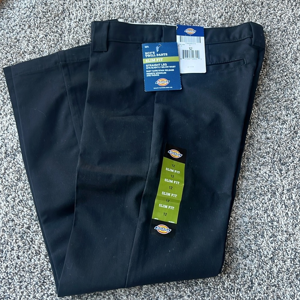 Dickies Boys black dress pants size 12- New with tags